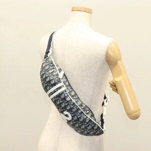 Christian Dior Trotter Canvas Body Bag Nylon Navy Silver Auth sw1263